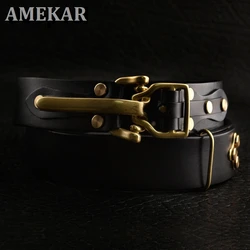 Belt 1pc 3.8*110-125cm Men's First Layer Cowskin Belt Handmade Genuine Leather Knight Belts Brass Pin Buckle Waistband