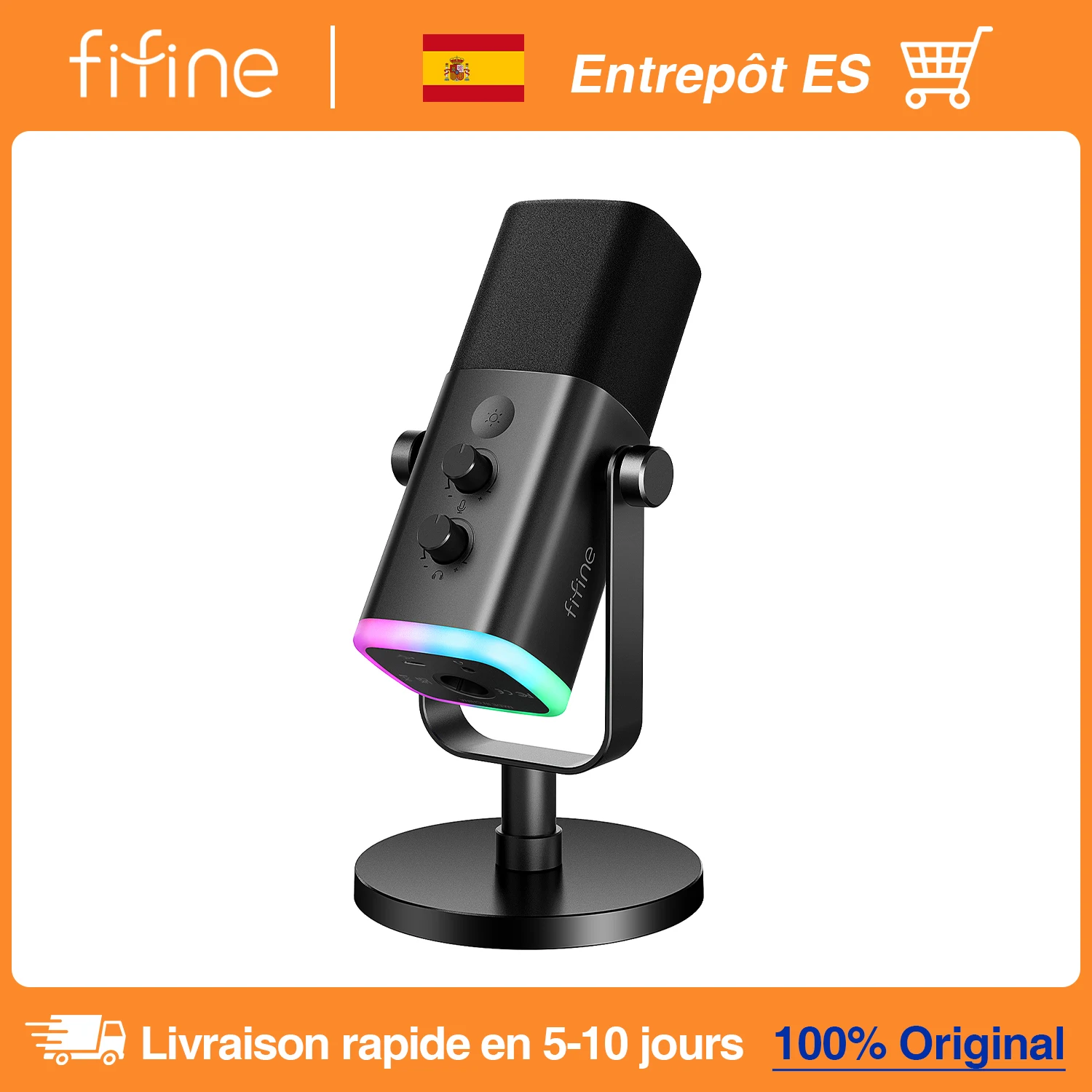 FIFINE USB/XLR Dynamic Microphone with Touch Mute Button,Headphone jack,I/O Controls,for PC PS5/4 mixer,Gaming MIC Ampligame AM8