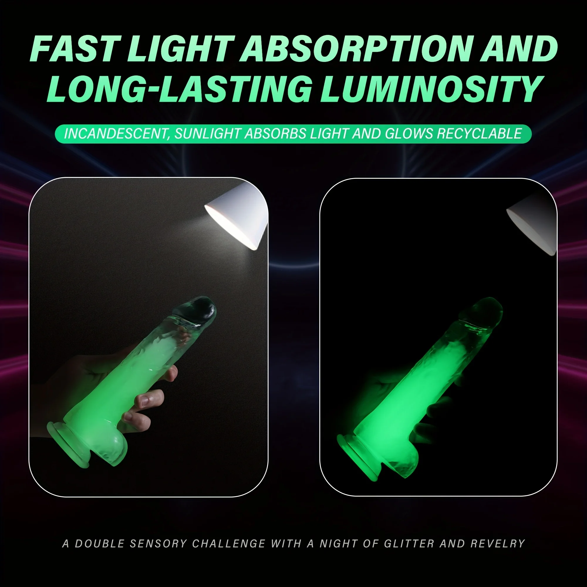 Inch Luminous 9.4 Crystal Realistic Dildo Strong Suction Cup Clitoris Stimulator G Spot Masturbator_voghion.com