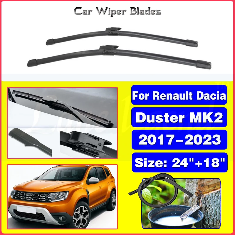 

Car Wiper LHD Front Wiper Blades For Renault Dacia Duster MK2 2017 - 2023 Windshield Windscreen Window Rain Brushes 24"+18"