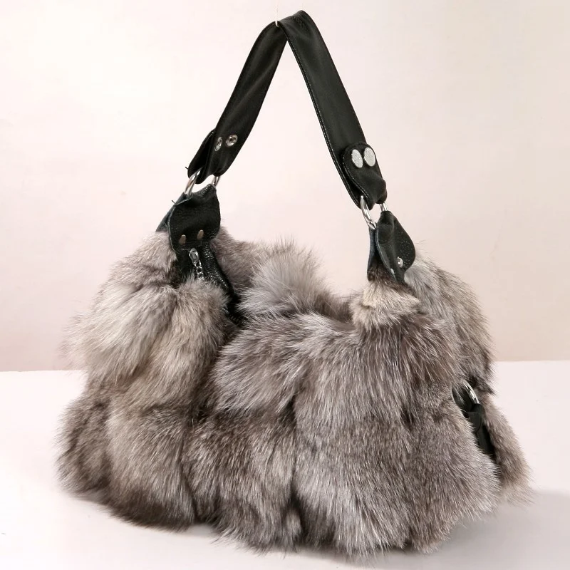 

Winter Fox Fur Bag Women's Fur Bag Fashion Fur Handbag Ladies Bags Purses Women Shoulder Bag Real Silver Fox Fur Messenger Bags