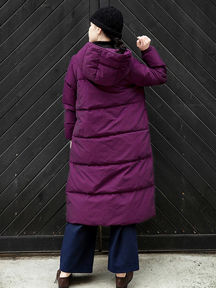 Chinese Style Winter Purplish Red White Goose Down Down Jacket Women's Hooded Mid-Length Overknee Thickened
