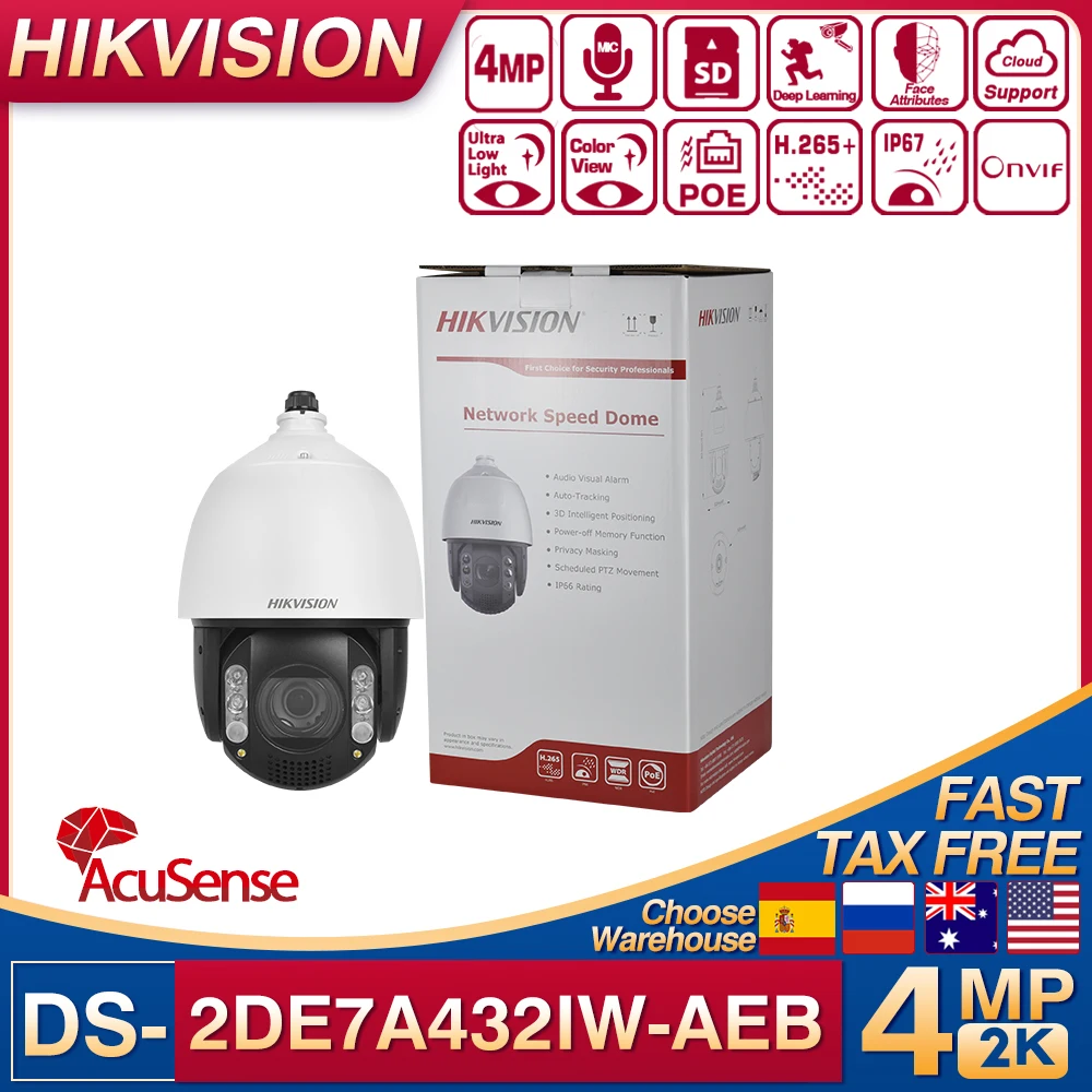 

Original Hikvision 7-inch 4 MP 32X Powered by DarkFighter IR Network Speed Dome DS-2DE7A432IW-AEB(T5) PTZ IP CCTV Camera