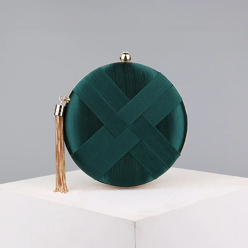 Lady's Wedding Versatile Explosive Tassel Round Celebrity Dinner Evening Clutch Handbag