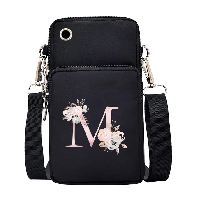 Waterproof Mobile Phone Bag for Iphone/huawei/xiaomi/samsung Universal Pink Flower 26 Letters Cell Phone Case Women Wrist Pack 7Pink flower M