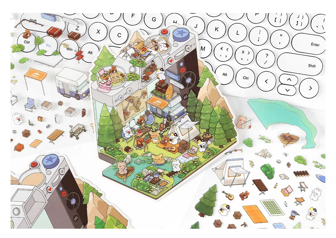 Kawaii 3D Campinghaus DIY Landschaft Aufkleber Tasche Hütte Szene Stapeln Einfügen Festival Geburtstagsgeschenk für Kind Kind ﻿ – Detail 12