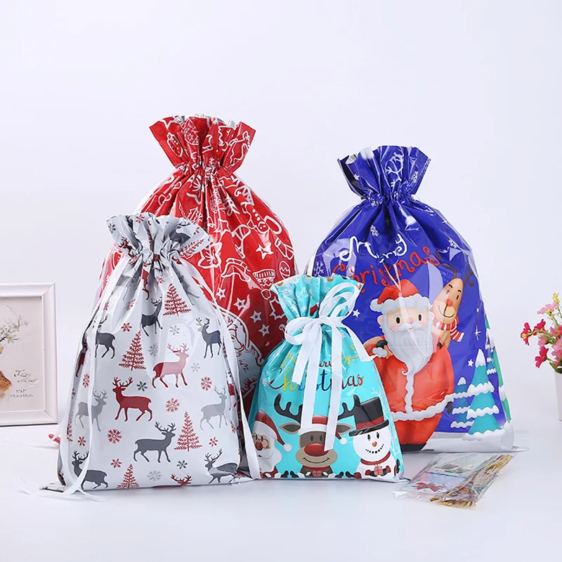 

30Pcs Christmas Drawstring Gift Bag 4 Styles Wrapping Packaging Xmas Treat Pouch Christmas Party Favor Goody Sweet Candy Bag