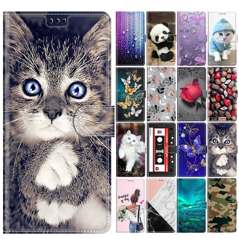 Custodia In Pelle Per Funda Samsung Galaxy S22 Plus S21 Ultra S20 Fe 5G S9 S10 Custodia Cute Panda Cat Rose Portafoglio Flip Phone Cover Donna