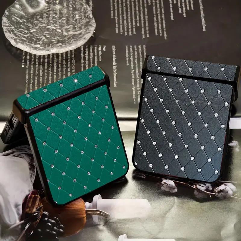 Luxurious Rhombus Grid Pattern Faux Leather Phone Case with Hard PC Back