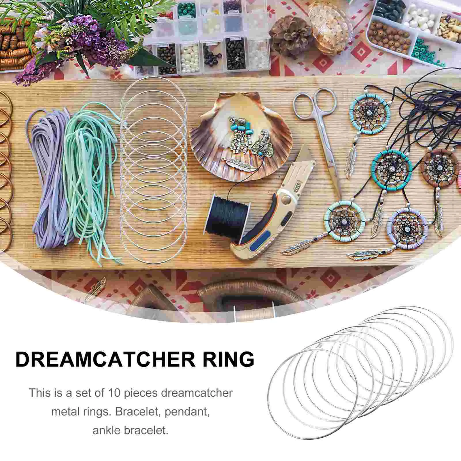 10 Pcs Simple Dreamcatcher Round Metal Ring Plating Ring Hand-made Dress Accessory for Woman Girl (10cm) 4