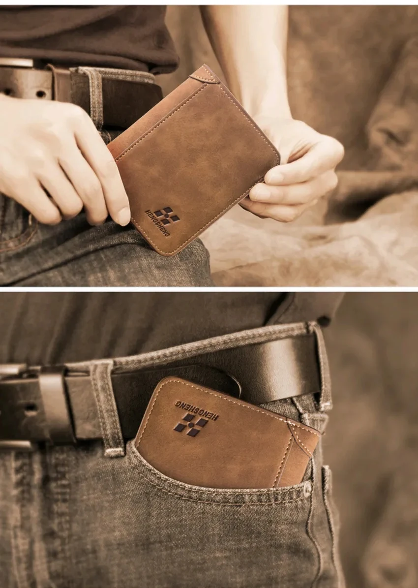 Portafoglio da Uomo in Pelle, Sottile, Stile Hipster, in Pelle Bovina, Porta Carte di Credito/Documenti, Portamonete, Lussuoso Portafoglio Pieghevole per Affari - immagine 6