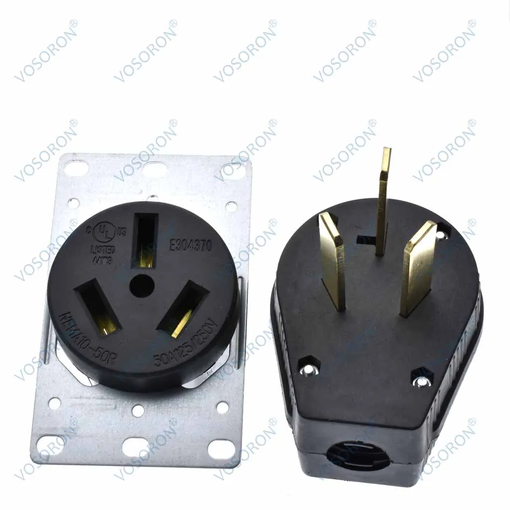 Nema 10-50P Plug 50-Amp 125V-250V 125/250V Dryer Plug Angled 3 Pole 3 Wire Grounding Straight Blade for Dyer and Ranges