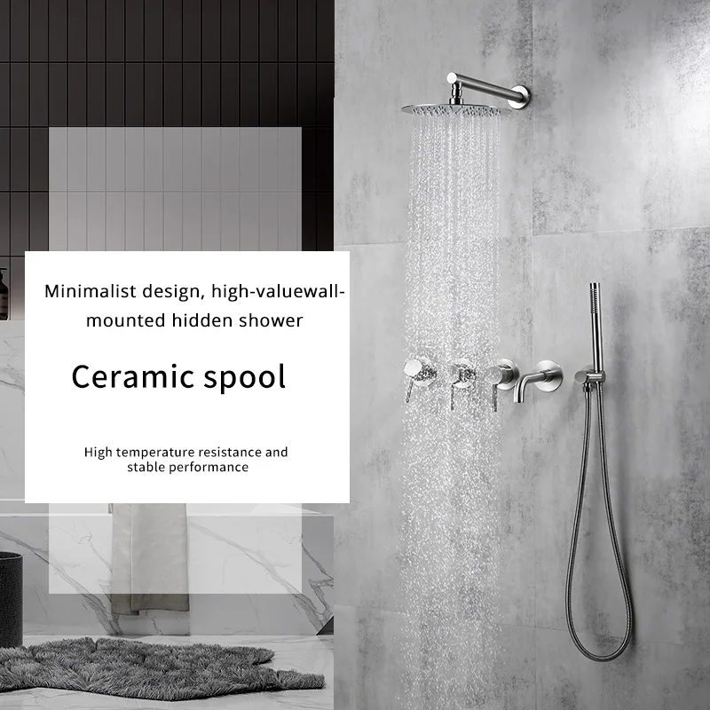 Wall Mount Shower Faucet Bathroom Set Black Bathtub Mixer Tap Brass 8/10/12 Inch Rainfall Headshower Handshower shower head shower set