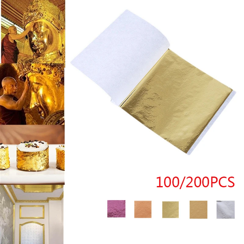 

100/200 Sheets 24k Gold Leaf Edible Gold Foil Sheets For Cake Decoration Facial Mask Arts Crafts Paper Home 100pcs Foil Gilding