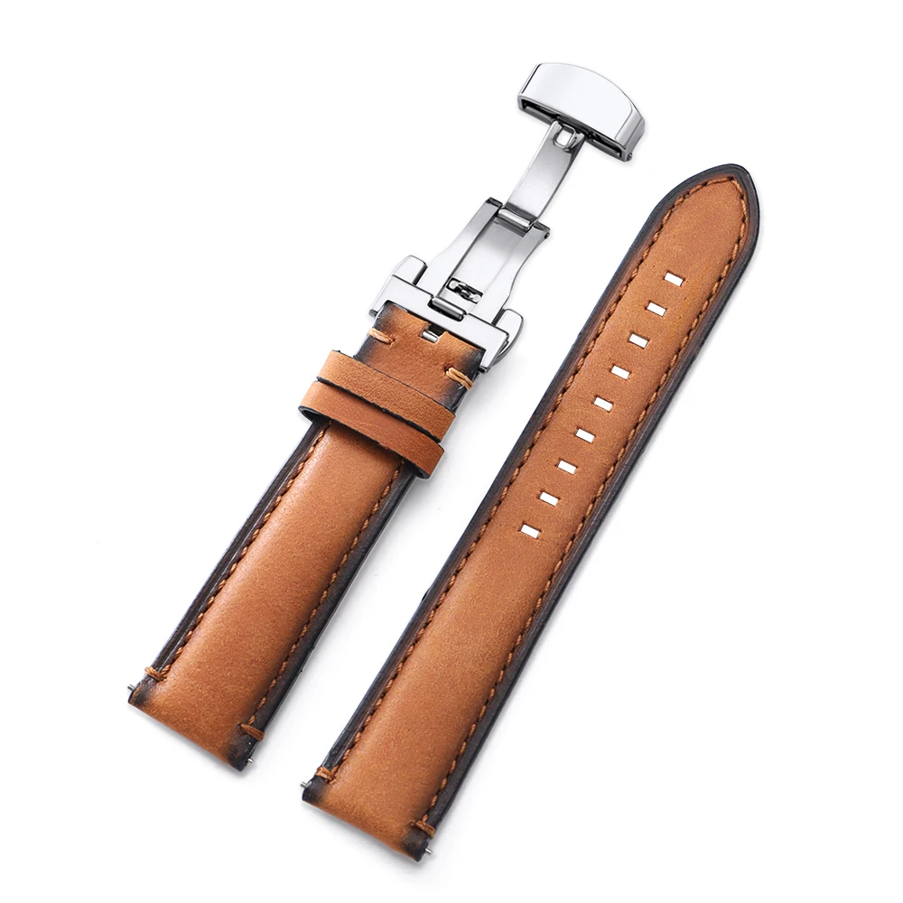 Luxurious Genuine Cowhide Leather Watch Band with Butterfly Buckle - Vintage Soft Strap