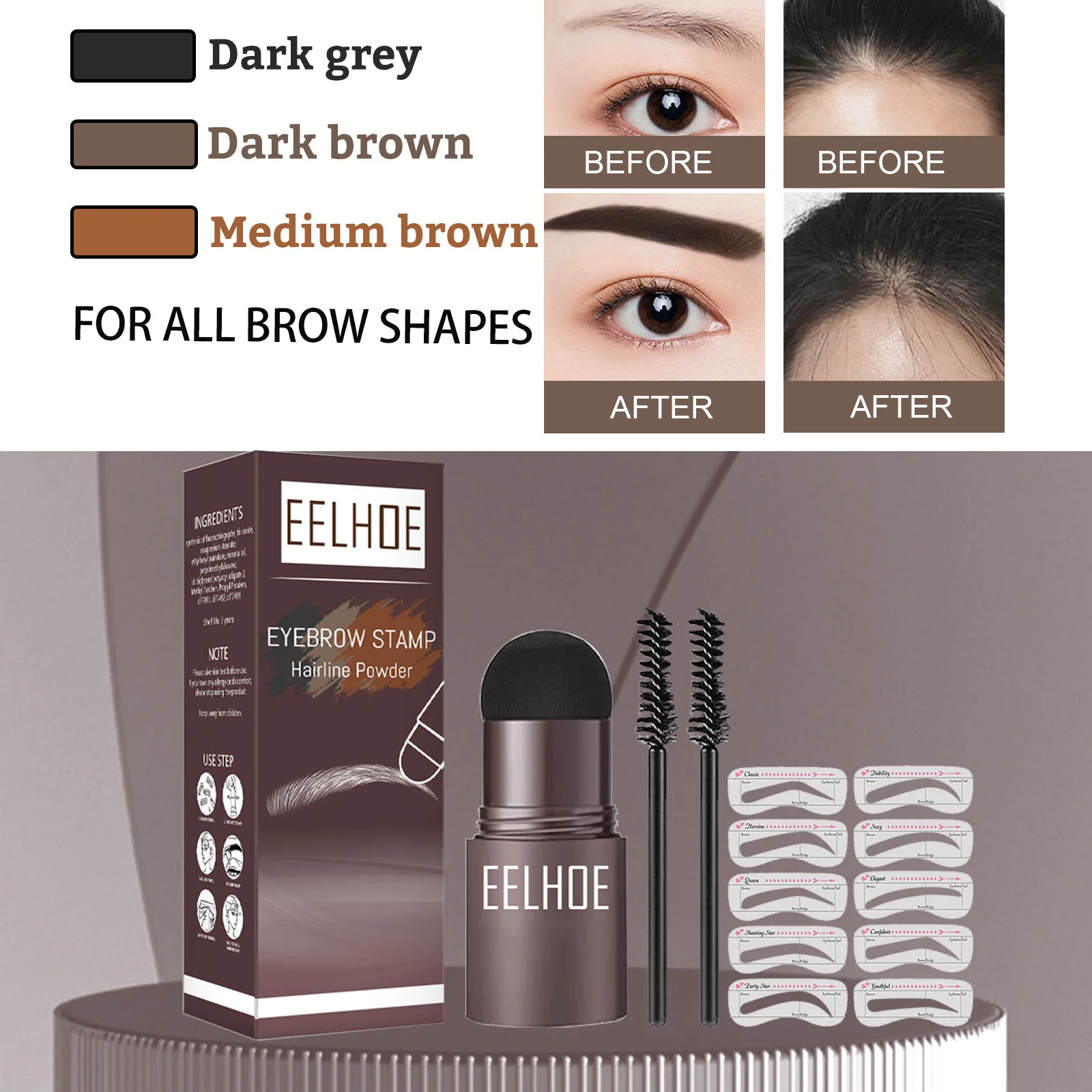 One Step Eyebrow Stamp Shaping Kit Professionelt hurtig øjenbrynsmakeup Shape Vandtæt hårlinje Stick øjenbrynsbørster sæt til kvinder_voghion.com