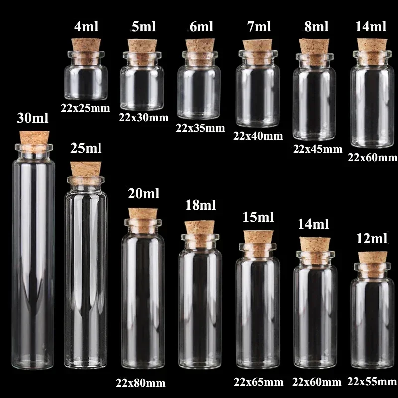 10-5pcs Mini Alien Glass Wishing Bottle With Cork Transparent Blessing Gift Cure Lucky Drift Empty Small Jar Decoration
