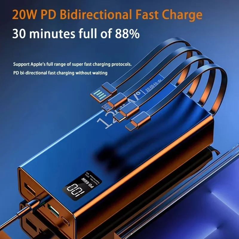 120W 50000mAh High Capacity Power Bank 4 in 1 Cables Fast Charging Powerbank Portable Battery Charger For iPhone Samsung Xiaomi 3