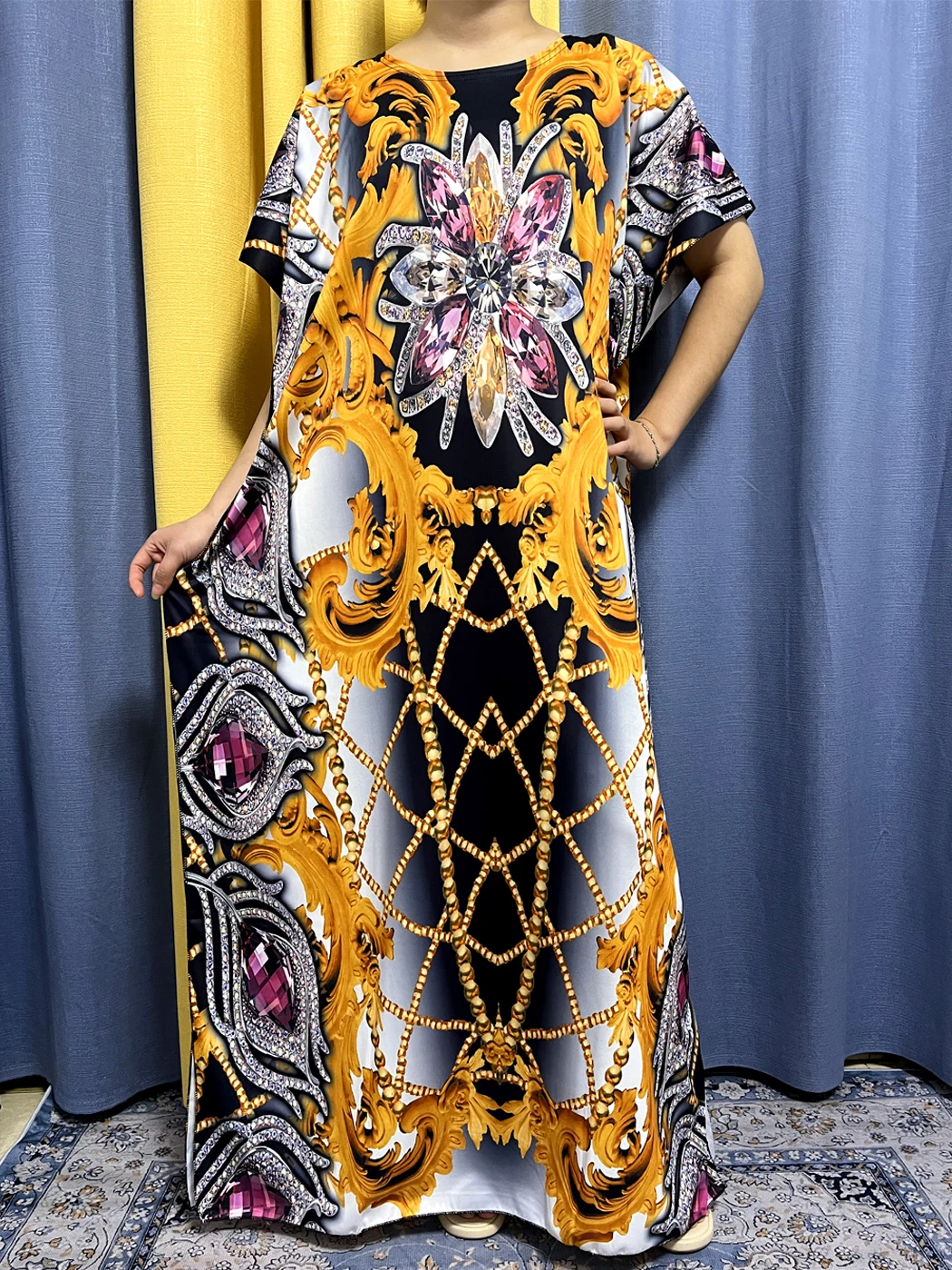 Muslim Abayas For Women 2023 Summer Floral Printed Cotton O-neck Short Sleeves African Dresses Loose Femme Robe Kanga Clothing