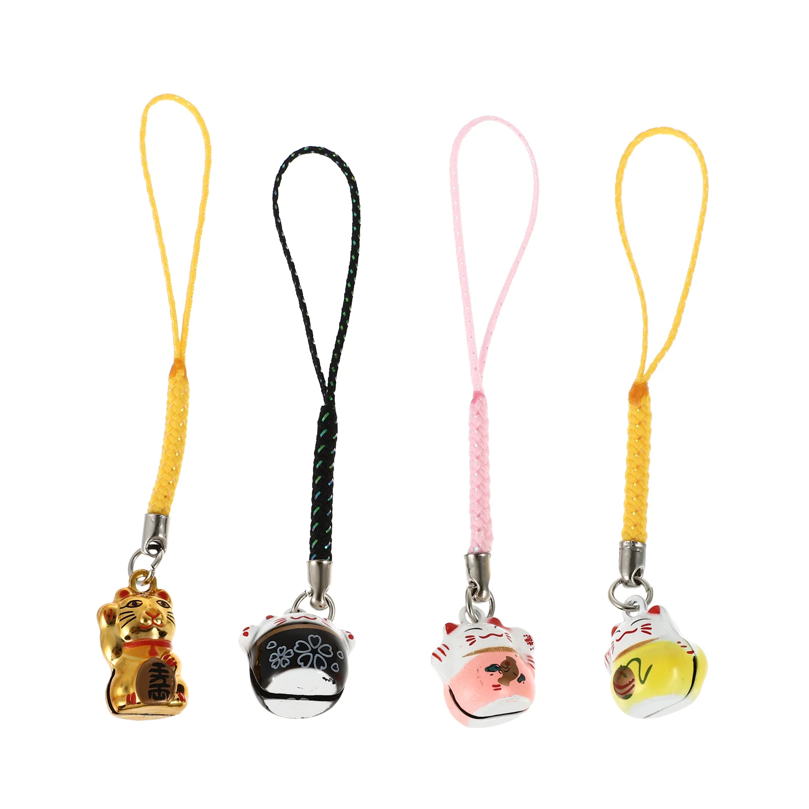 

4 Pcs Brass Bell Key Chain Cartoon Fortune Pendant Metal Copper Ring Decor