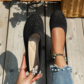 Scarpe basse da donna con punta tonda Scarpe casual da ufficio Scarpe da barca Mocassini con suola morbida Nuova scarpa poco profonda in rete Scarpe da donna taglie forti 1