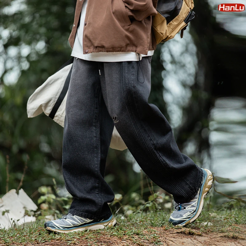 Korean Fashion Men's Jeans Pants Casual Vintage Baggy Clothing Straight Leg Trousers Man Streetwear Pop Harajuku Oversize Pants