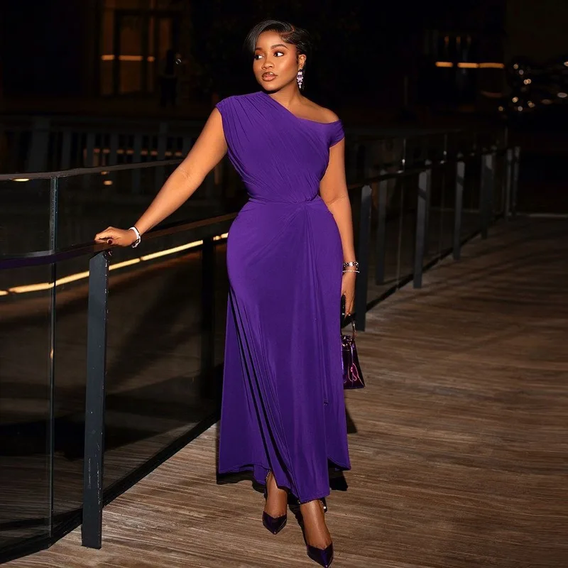 Einschultriges Hochzeitsgast-Maxikleid für Damen mit geraffter Taille, Afrikanisches Meerjungfrau-Abendkleid, Sommerliches Übergrößen-Festkleid