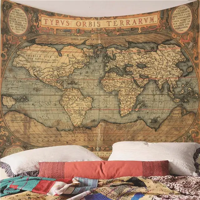 Tapisserie murale vintage carte du monde, 230x180cm, décoration d'intérieur, salon, chambre à coucher 3