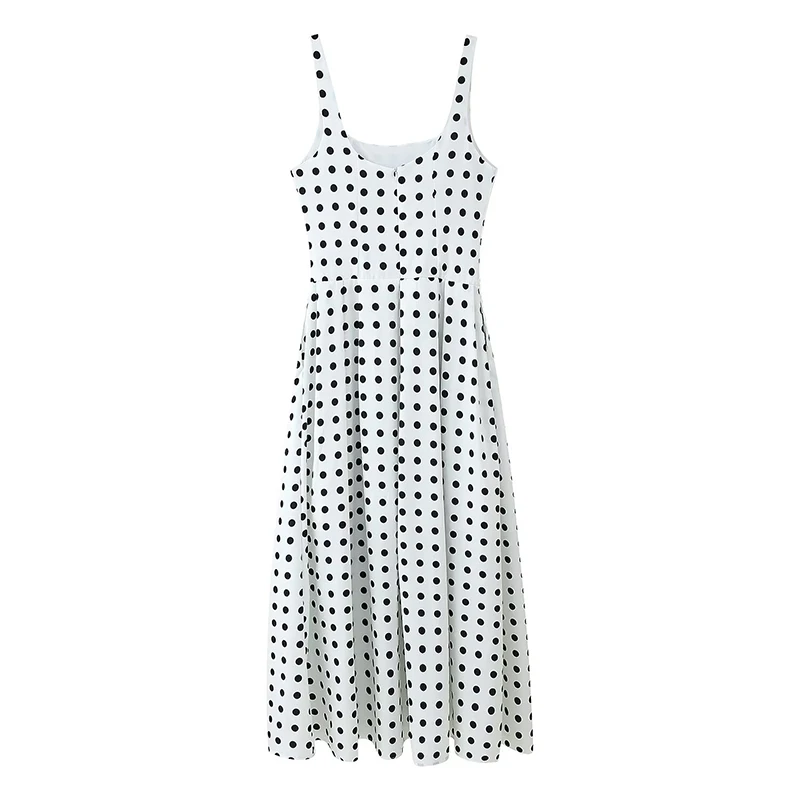 YENKYE Elegant Polka Dot White Maxi Dresses Women O Neck A-line