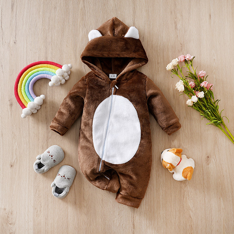 Warm & Cozy Winter Baby Long-Sleeve Hooded Romper 0-18Months Boys and Girls Baby Thick Cute Bear Design 2025Newborn baby clothes