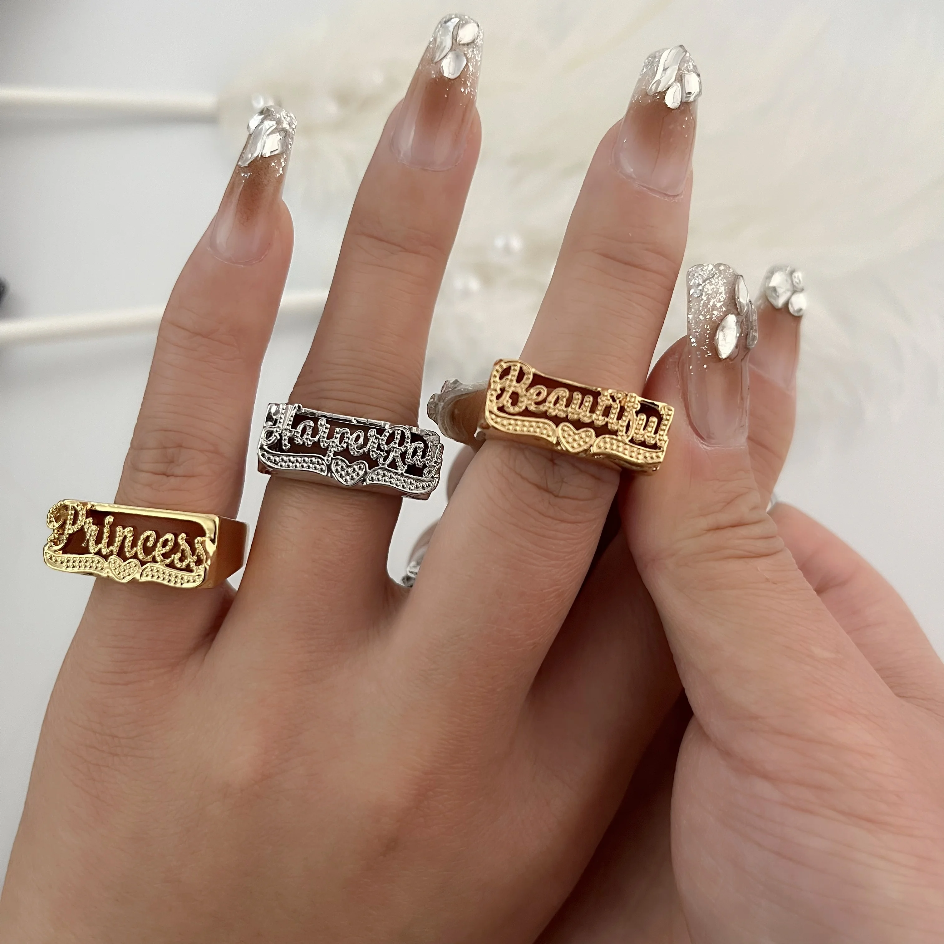 Personalized 3D Name Rings for Men Custom Initial Ring Handmade