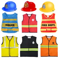 Gilet de jeu de rôle d'anniversaire pour enfants, Costume de pompier, policier, travailleur de la Construction, accessoires de chapeau, décorations de fête à thème Cosplay 1