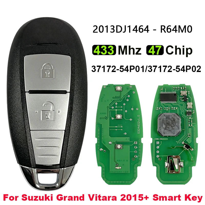 CN048006 2 Buttons 434 MHz Genuine Smart Proximity Key for Suzuki Vitara CMIIT ID 2013DJ1464 R64M0 37172-54P01 Auto Smart Card