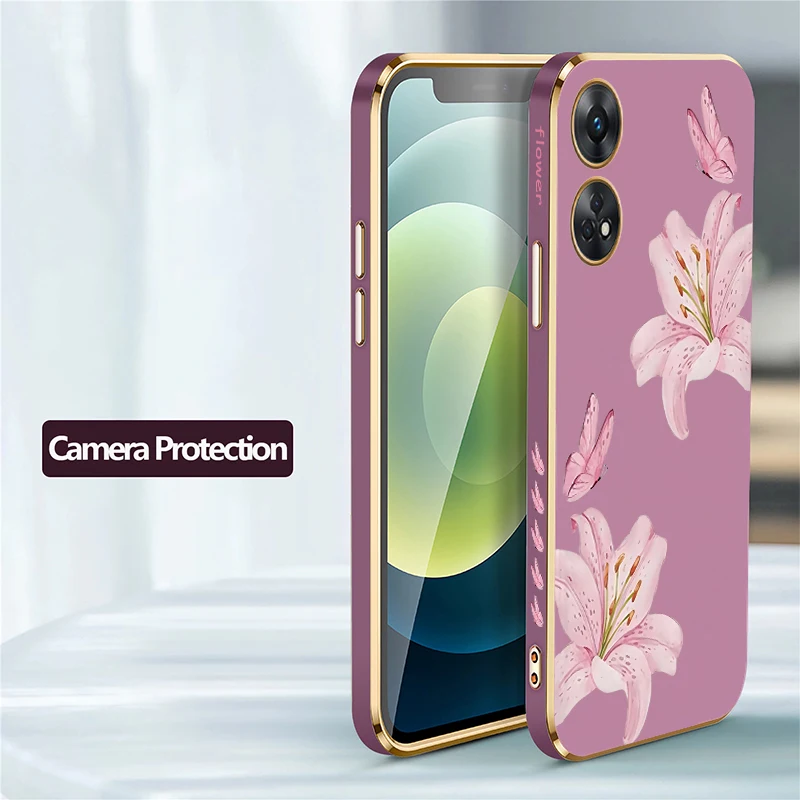 Floral Butterfly Pattern Shockproof Silicone Case with Plated Edges