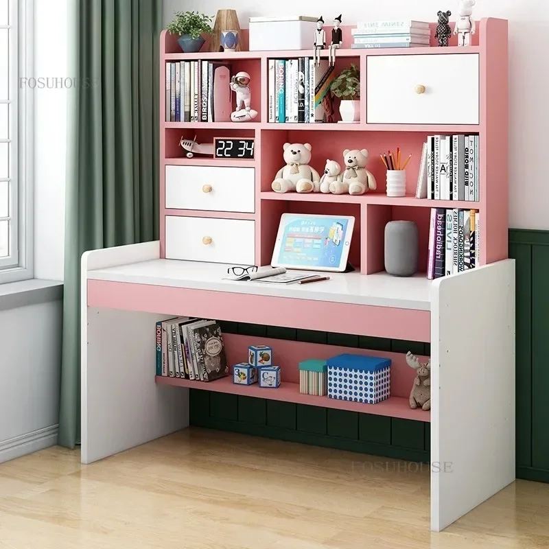 Simple Children's Table with Bookshelf Household Lifting Desk Primary School Student Bedroom Writing Study Table and Chair Set