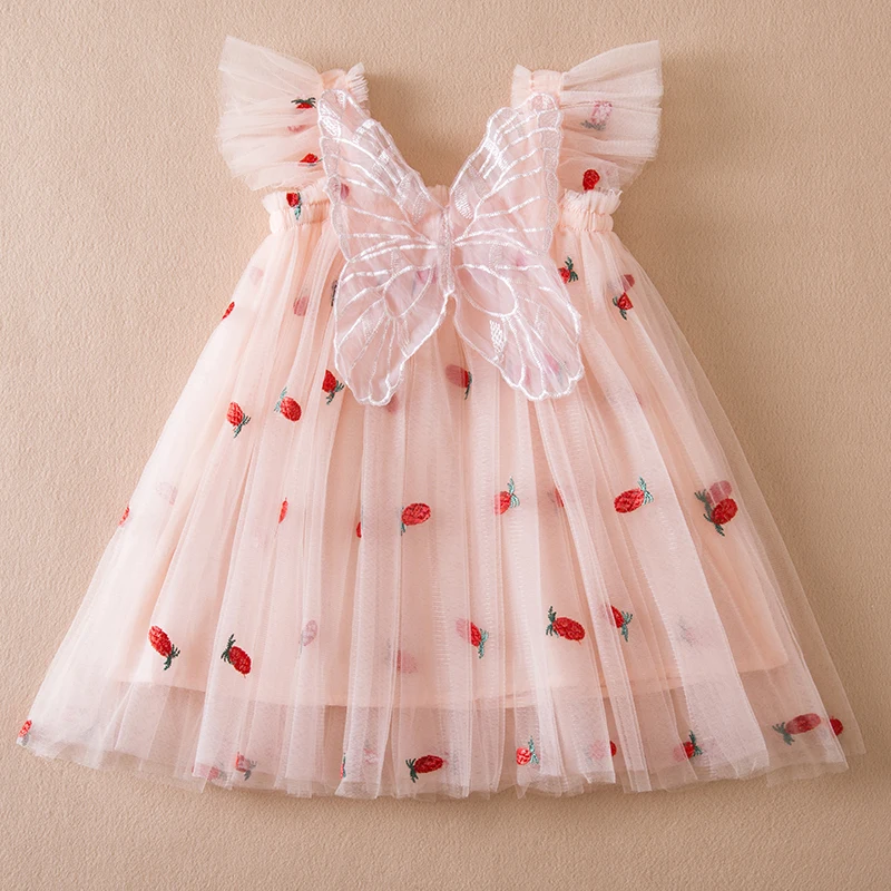 1-5Year Polka-dot Girls Princess Dress For Kids Summer Clothes With Butterfly Wings Birthday Party Gown Children Casual Clothes