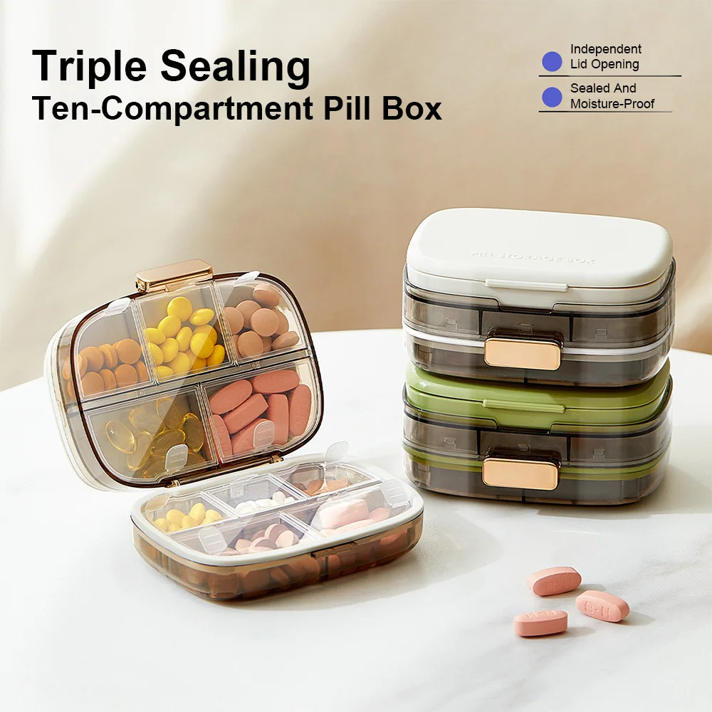 Weekly Pill Case Waterproof Pill Box Portable Travel Pill Organizer with 10 Compartments Medicine Organizer Plastik Box