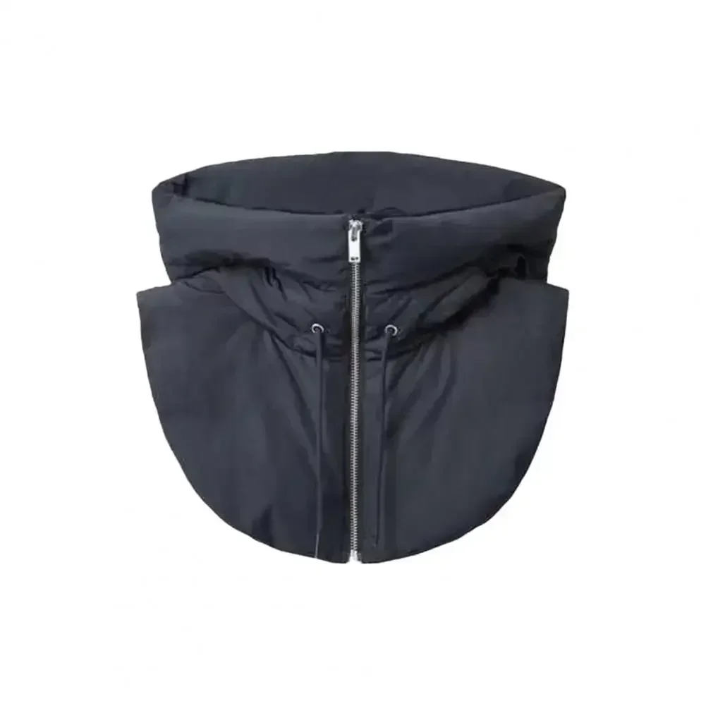 Fake Collar Hood Drawstring Zipper Placket Puffer False Collar Solid Color Down Cotton Filled Outdoor Windbreaker