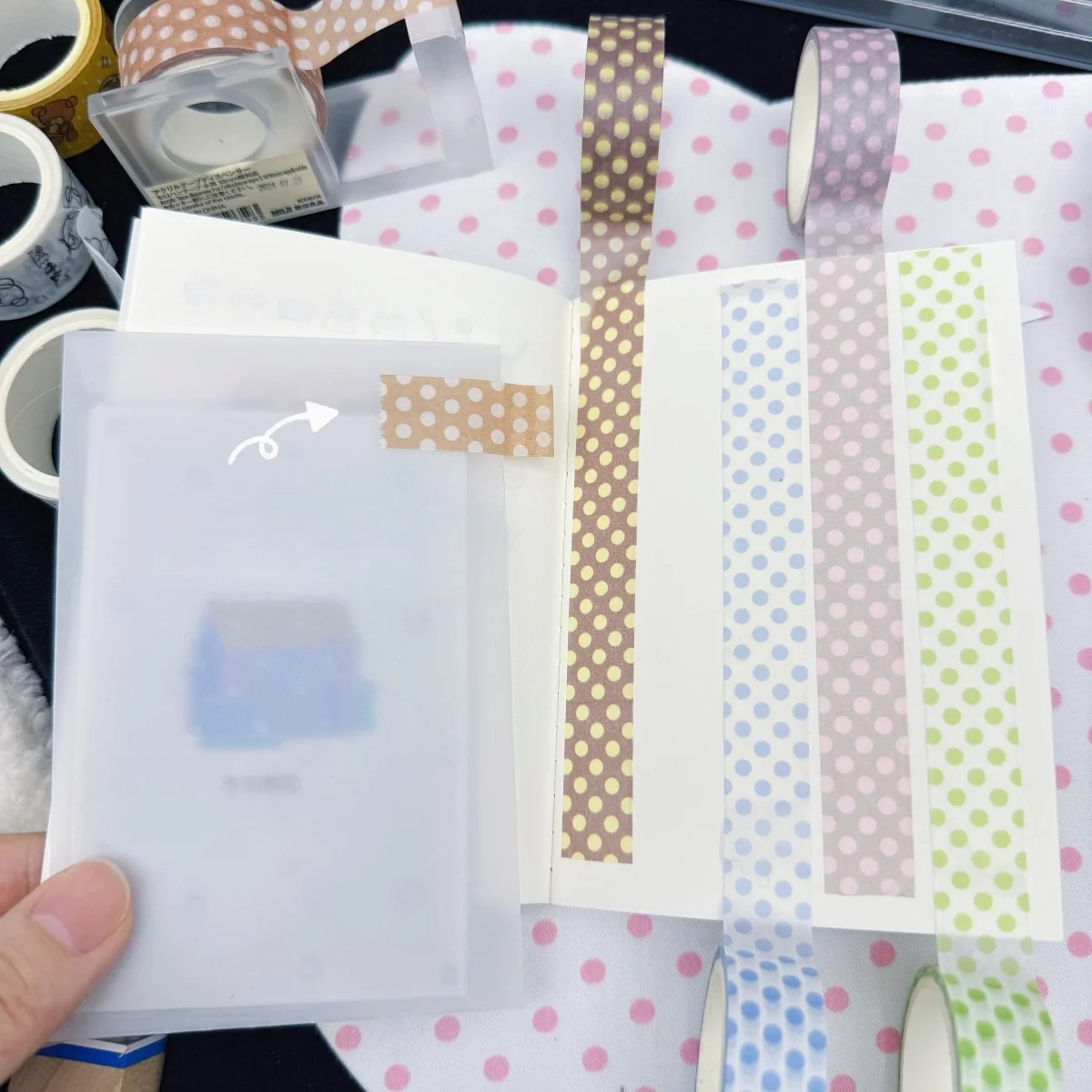 폴카 도트 와시 테이프 접착식 스크랩북 테이프 DIY용 찢을 수 있는 다채로운 도트 문구류 디스펜서 정리함 보관 저널 데코레이션