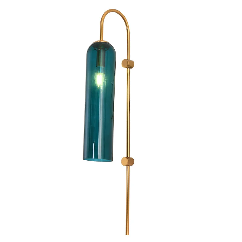 

Nordic Post Modern Retro Led Gold Creative Blue And White Glass Tube Wall Light Living Room Bedroom Hotel Lobby Wall Lamp Home