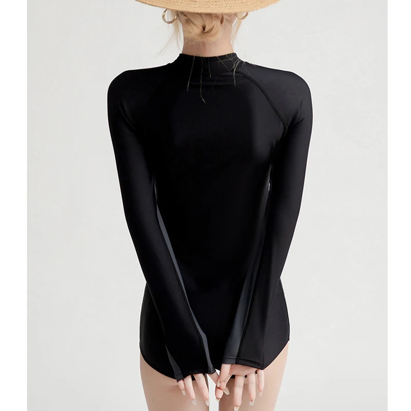 Sports One Piece Swimsuit Long Sleeve Women Swimwear Bathing Suit Rash Guard Surfing wear Swimming Suit Women's Rashguard Black