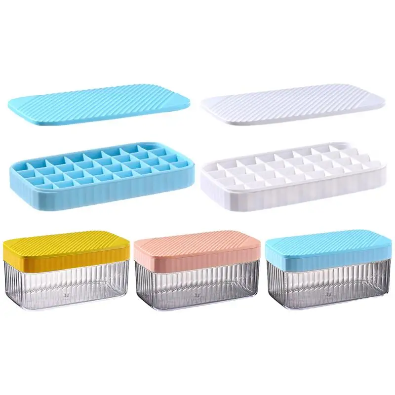 

Silicone Ice Trays with Lids Reusable Food Grade Ice Mould Maker Stackable Ice Cube Tray Kitchen Gadgets for Whisky Cocktails