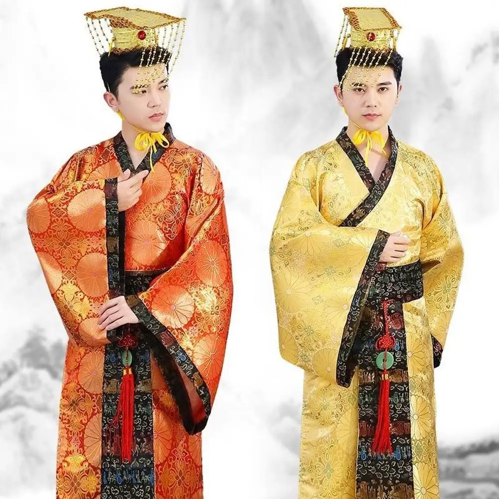 Outfit Ancient Chinese Men Hanfu Emperor King Stage Clothes Suit Robe Hat Set Folk Dance