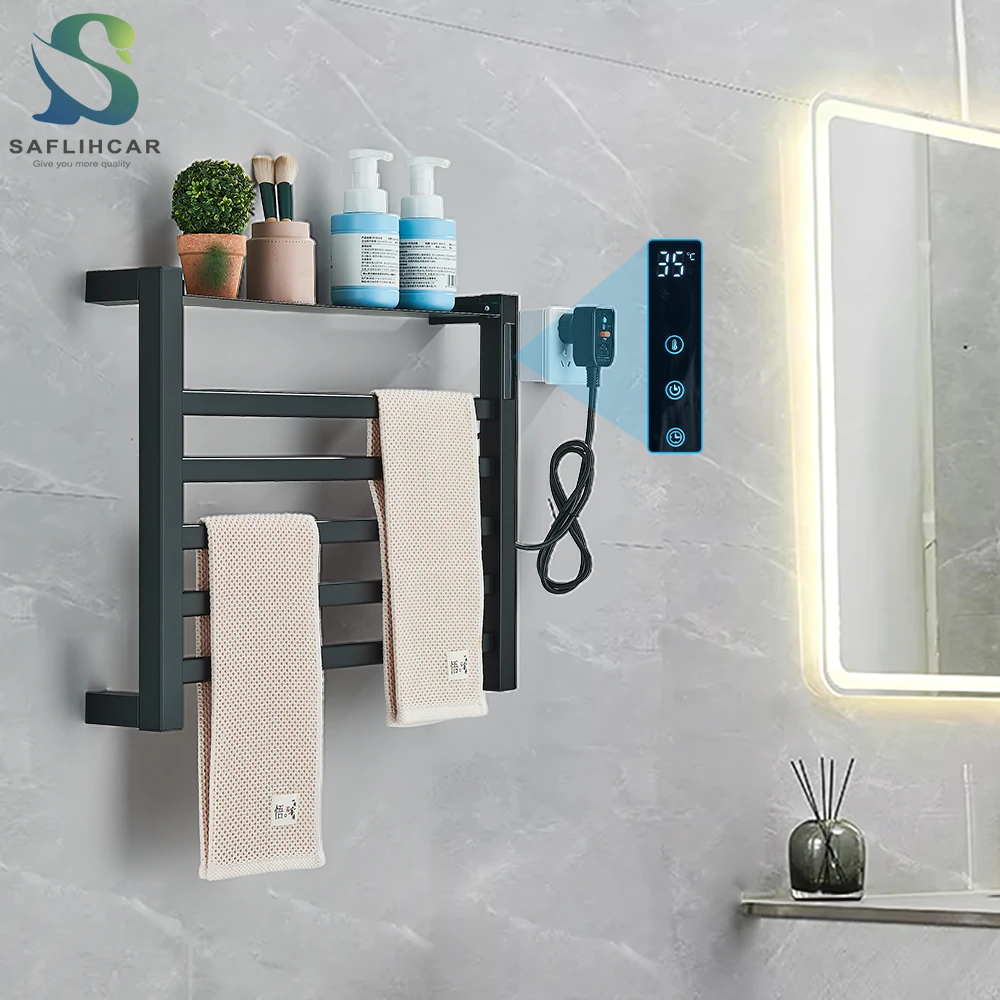 Bathroom Electric Heated Towel Rack with Digital Display Touch Thermostatic Dry Towel 304 Stainless Steel Heater