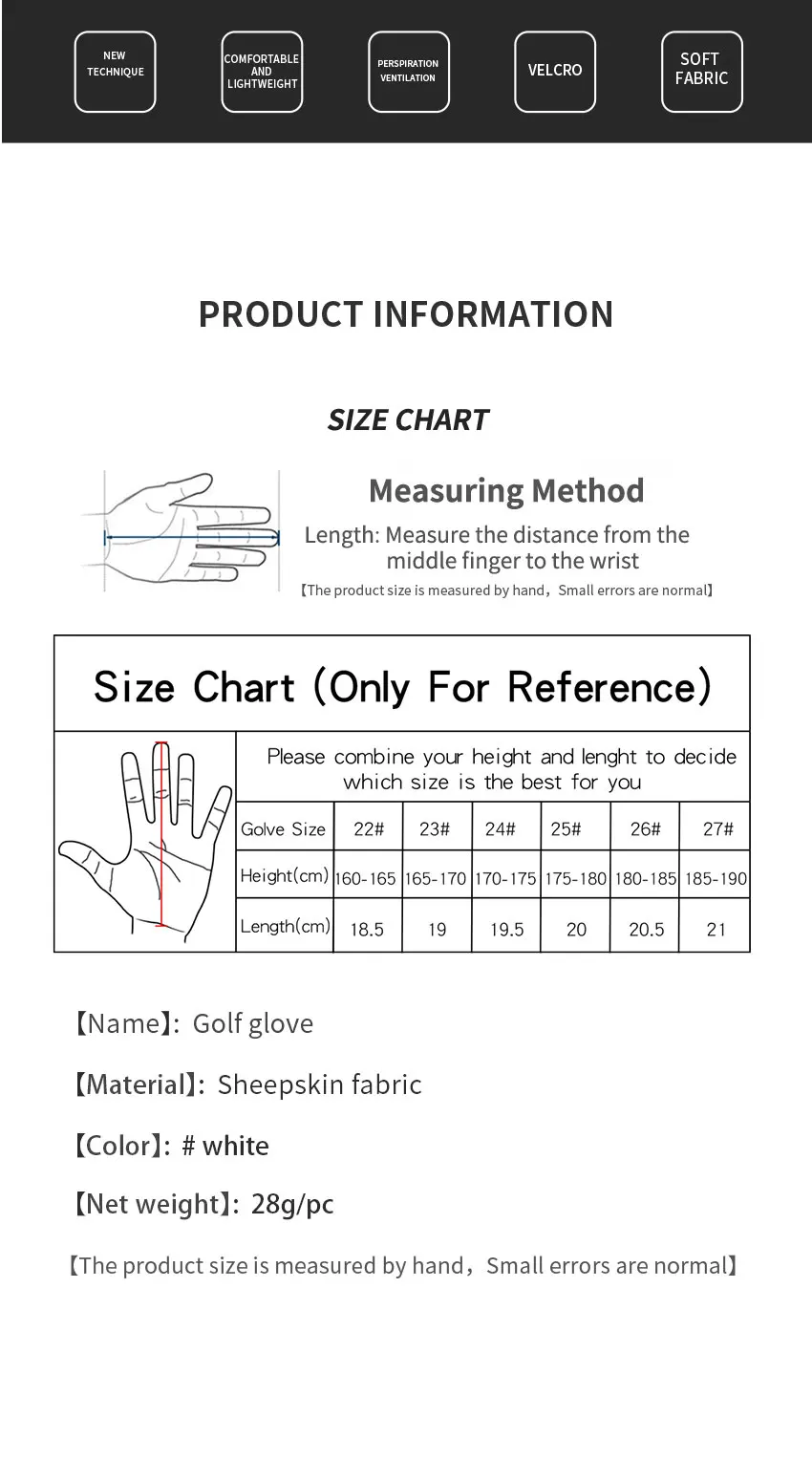 GVOVLVF Golf glove Genuine Sheepskin Leather for Men White Breathable Glove for golfer Anti Slip Soft and Comfortable Gift