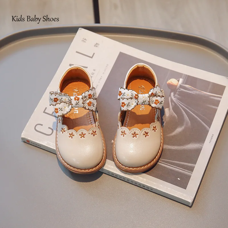 Spring Summer Girls Soft-soled Anti-slip Princess Shoes Baby Breathable PU Leather Bow Children Loafer leather shoes girls shoes girls flats