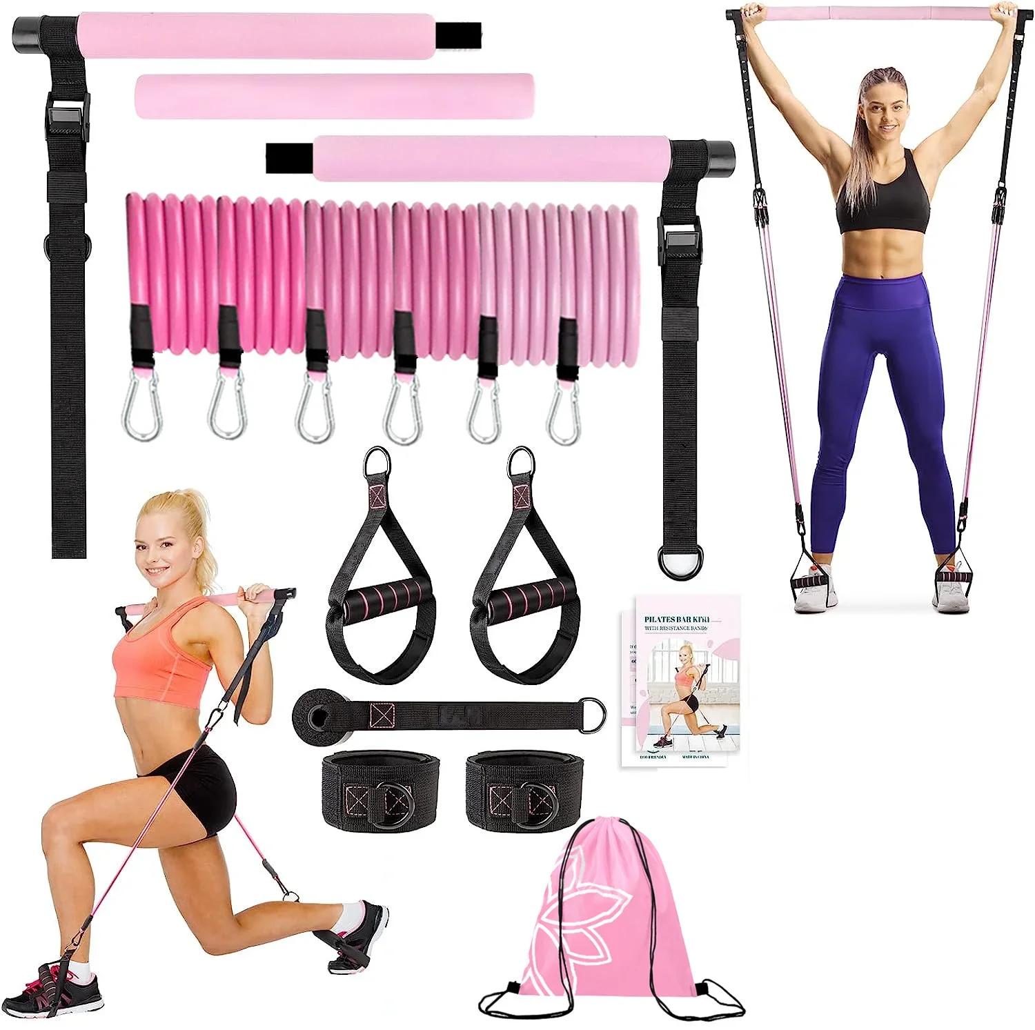 Kit de barra de resistencia para Fitness, Yoga, Pilates, gimnasio en casa,  portátil, entrenamiento de cuerpo