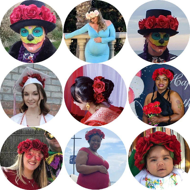 Rose Holiday Crown Festival Headbands Hippie Flower Headpiece Rose Flower Leave Crown Bridal Halo Headband Photography props