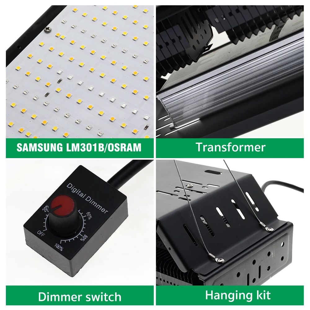 Full Spectrum LED Grow Light AC85-265V Samsung LM301B 312Pcs 3000K 6500K Dimmable For Seedlings Growth Grow Tent Veg & Bloom