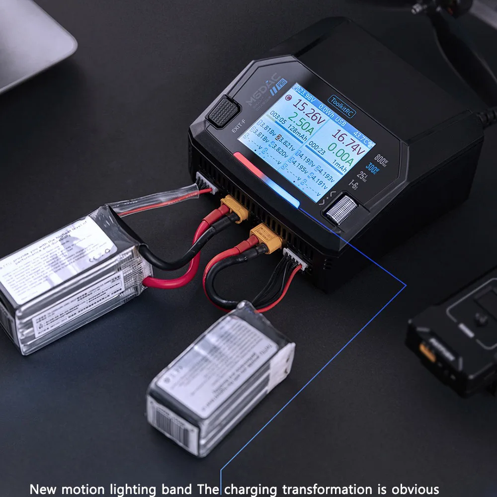ToolkitRC M6DAC PRO V2 Dual Channel Smart Lipo Battery Charger Discharger AC 200W DC 800W 16A for 1-6S LiHV LiPo PD65W FPV Drone thumbnail 3